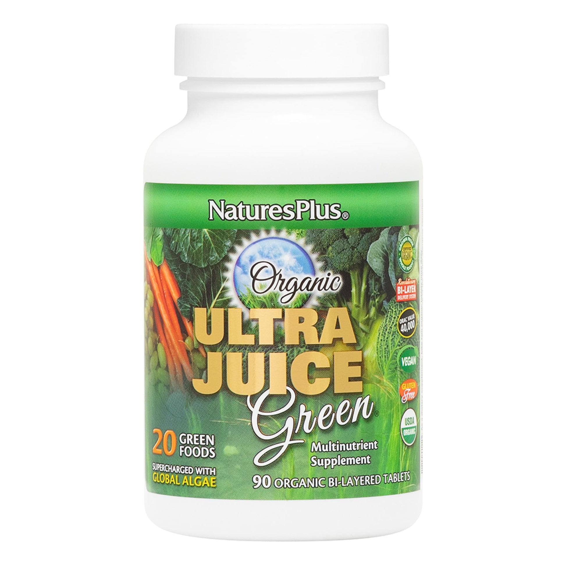 NaturesPlus Ultra Juice Green - 90 Bi-Layered Tablets - Supports Immune Health, Digestion & Energy Production - Organic, Non-GMO, Vegan, Gluten Free - 45 Servings - Maple Wellness Supplements