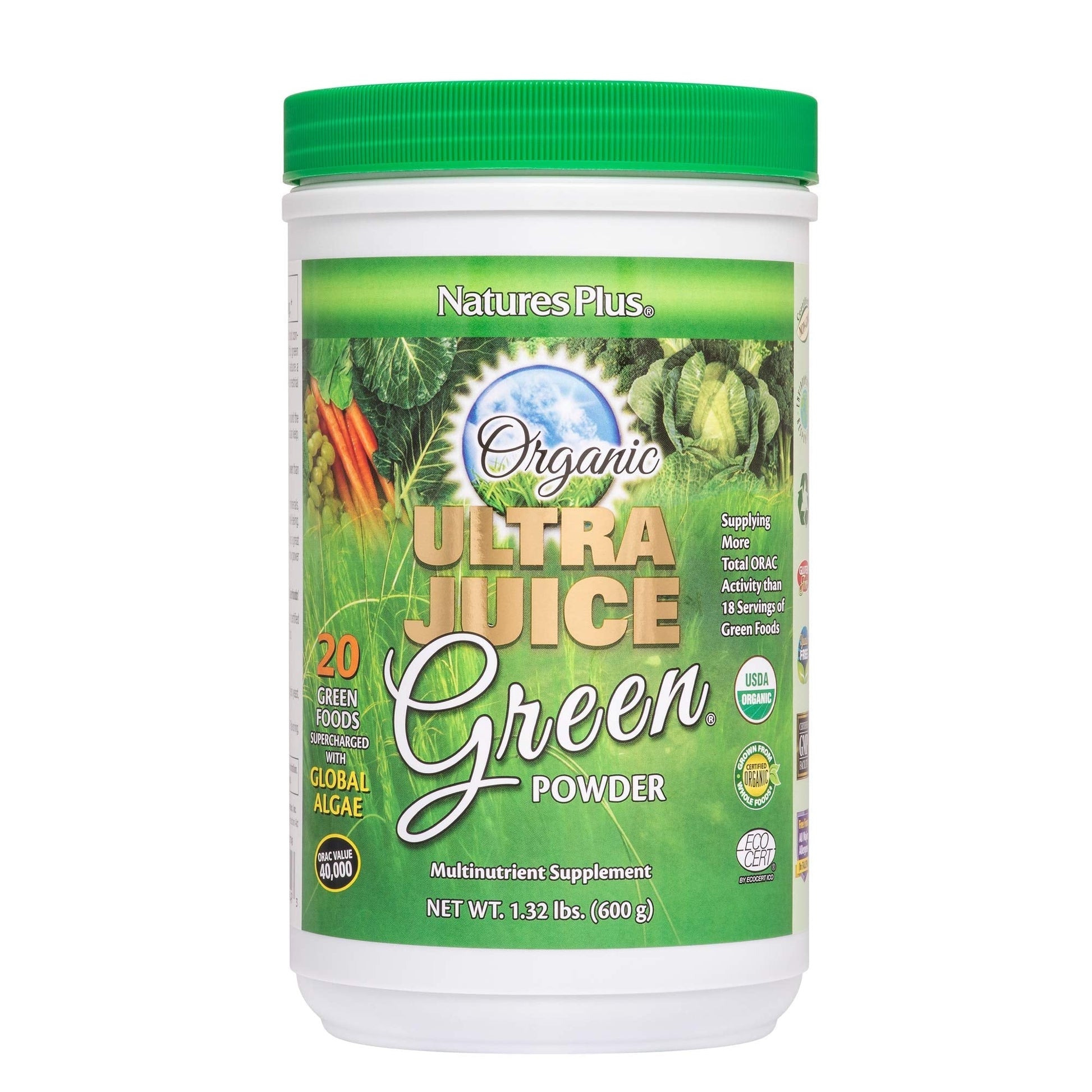NaturesPlus Ultra Juice Green Drink - 1.32 lb - Supports Immune Health, Digestion & Energy Production - Organic, Non-GMO, Vegan, Gluten Free - 60 Servings - Maple Wellness Supplements