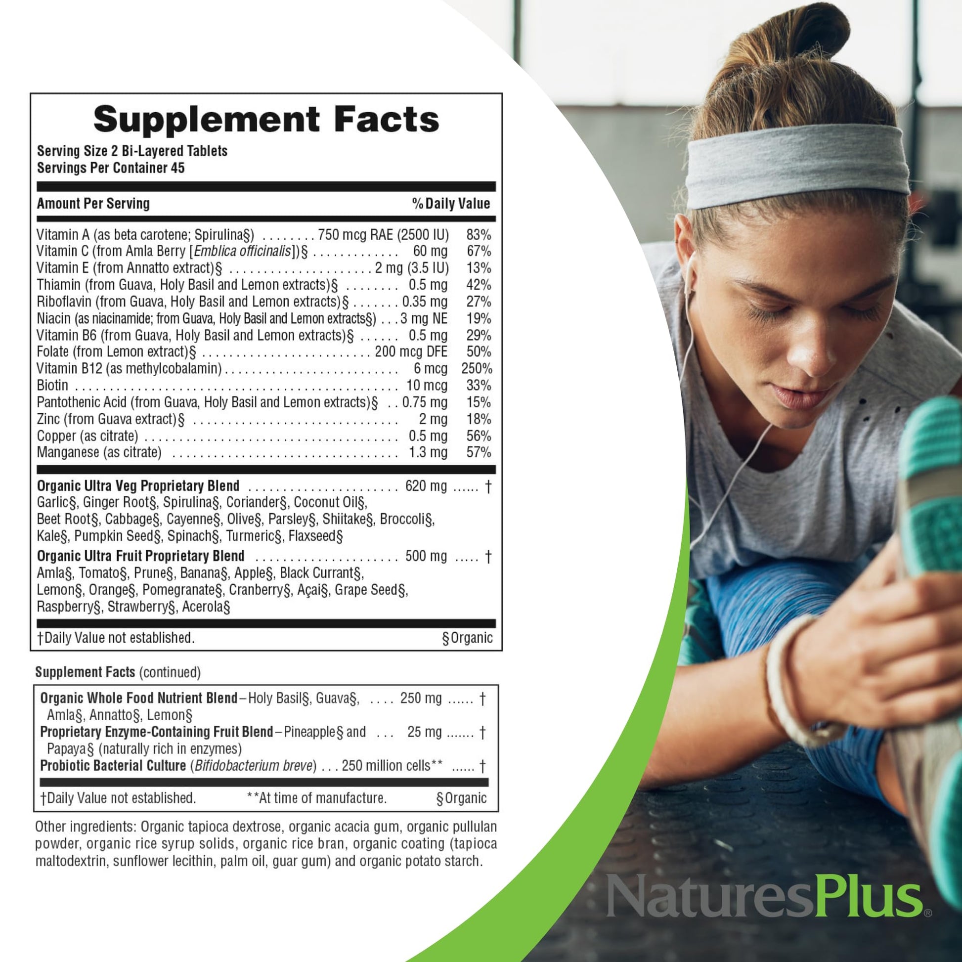 NaturesPlus Ultra Juice Multivitamin - 90 Bi-Layered Tablets - Whole Food Supplement with Fruits, Vegetables & Probiotics - Energy, Digestion & Immune Health Support - USDA Organic - 45 Servings - Maple Wellness Supplements