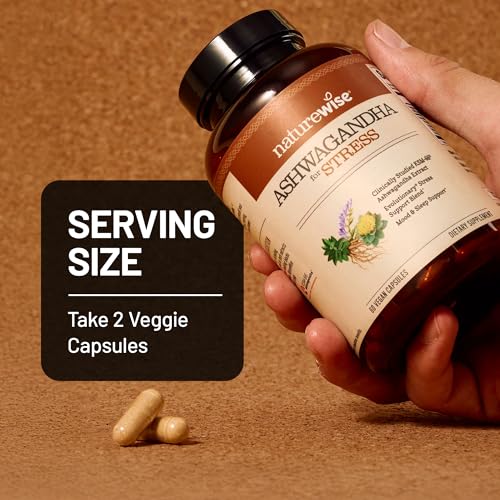 NatureWise Ashwagandha for Stress - With KSM-66 Extract, GABA, L-Theanine, Rhodiola Rosea - Herbal Mood & Sleep Support - Vegan, Non-GMO, Gluten-Free - 60 Capsules[1-Month Supply] - Maple Wellness Supplements