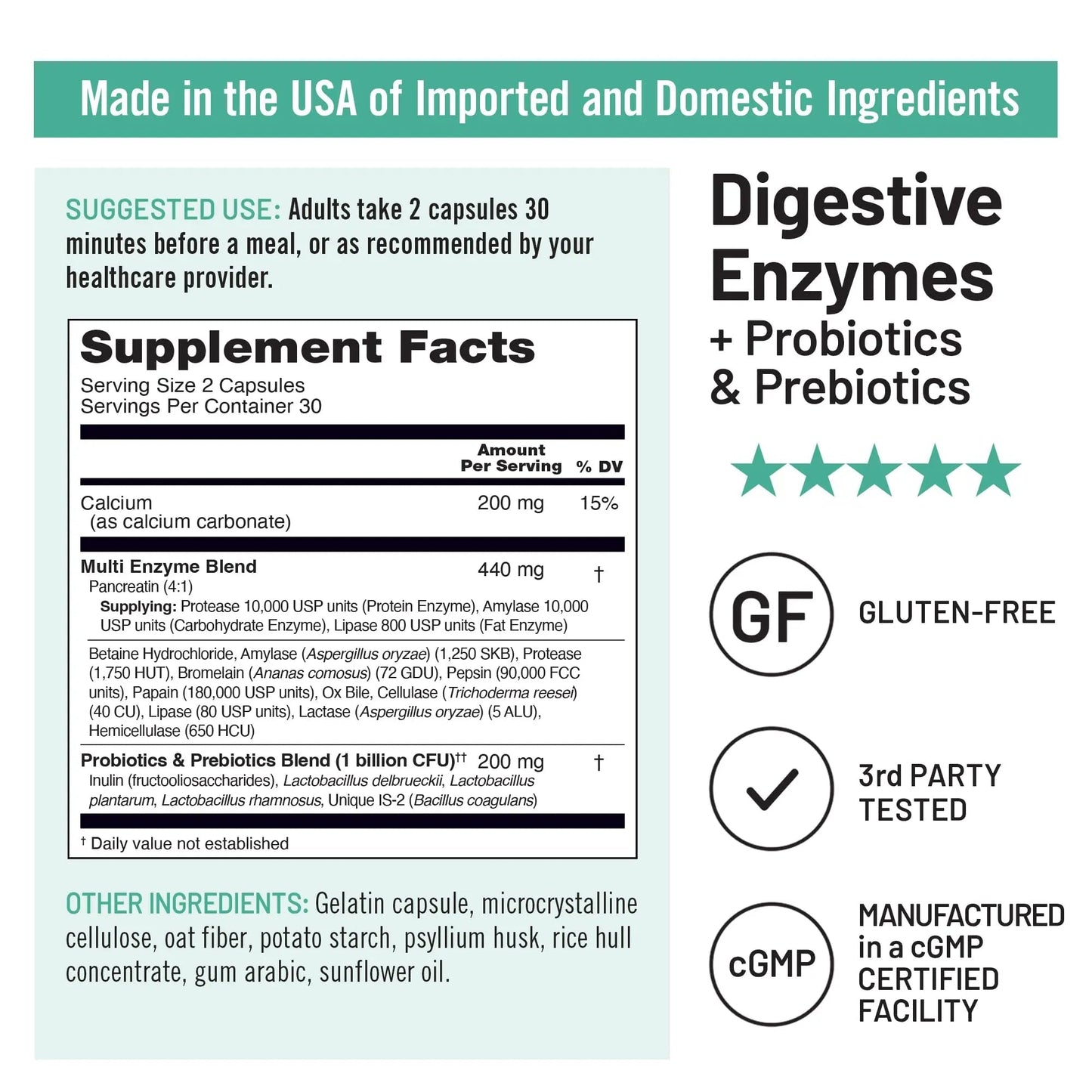 NatureWise Digestive Enzymes - Multi Enzymes with Probiotics + Prebiotics - Post Mealtime Comfort & Bloating Support + Aids Digestion and Gut Health - Soy-Free, Non-GMO - 60 Capsules[1-Month Supply] - Maple Wellness Supplements