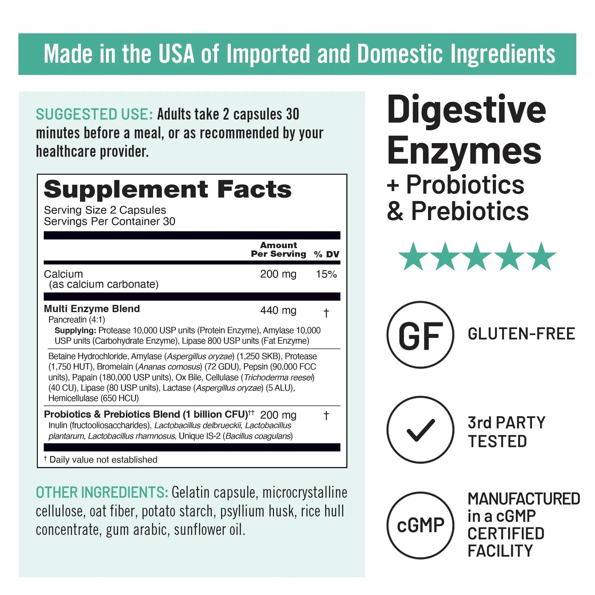 NatureWise Digestive Enzymes - Multi Enzymes with Probiotics + Prebiotics - Post Mealtime Comfort & Bloating Support + Aids Digestion and Gut Health - Soy-Free, Non-GMO - 60 Capsules[1-Month Supply] - Maple Wellness Supplements