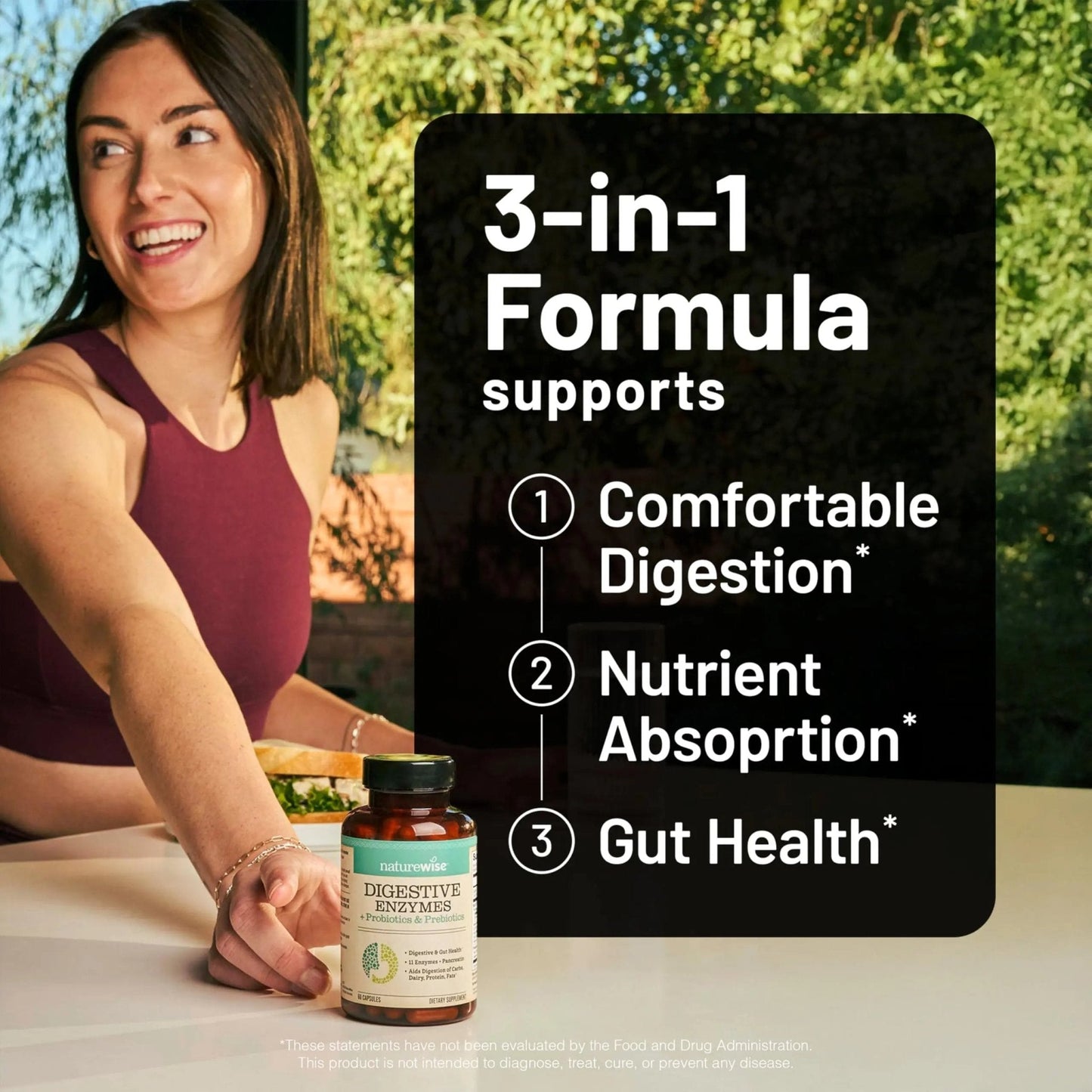 NatureWise Digestive Enzymes - Multi Enzymes with Probiotics + Prebiotics - Post Mealtime Comfort & Bloating Support + Aids Digestion and Gut Health - Soy-Free, Non-GMO - 60 Capsules[1-Month Supply] - Maple Wellness Supplements