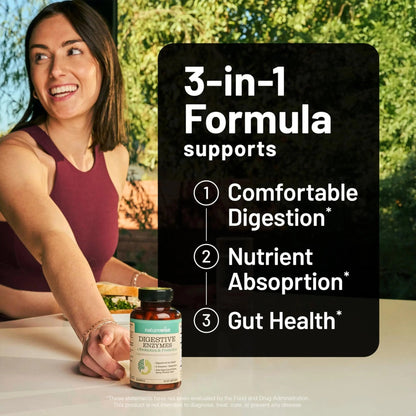 NatureWise Digestive Enzymes - Multi Enzymes with Probiotics + Prebiotics - Post Mealtime Comfort & Bloating Support + Aids Digestion and Gut Health - Soy-Free, Non-GMO - 60 Capsules[1-Month Supply] - Maple Wellness Supplements