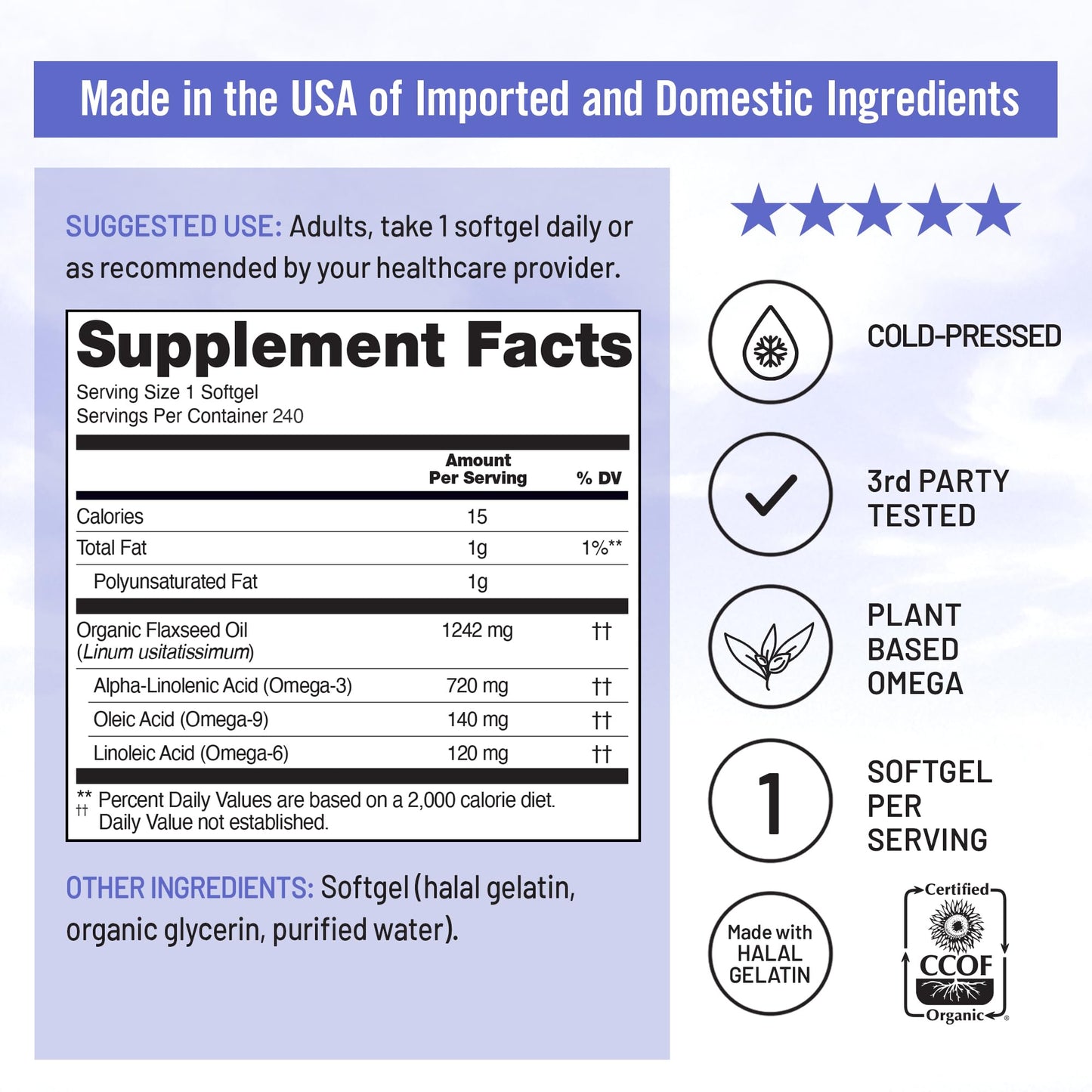 NatureWise Flaxseed Oil 1,242 mg, Fish Free Omega 3 6 9 with 720mg ALA, Dietary Supplement for Heart Health Support - Organic, Cold Pressed, - Maple Wellness Supplements