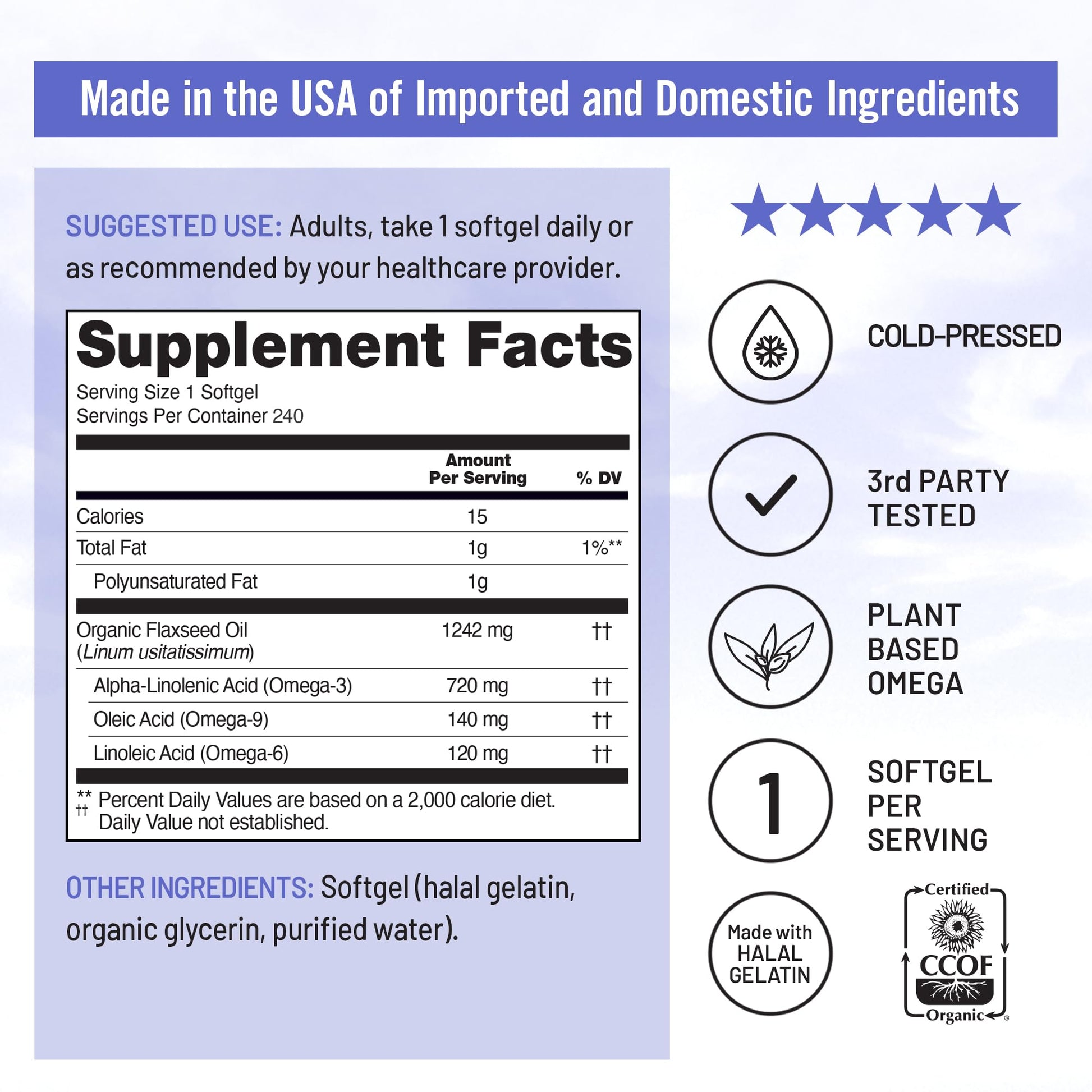 NatureWise Flaxseed Oil 1,242 mg, Fish Free Omega 3 6 9 with 720mg ALA, Dietary Supplement for Heart Health Support - Organic, Cold Pressed, - Maple Wellness Supplements