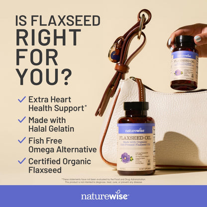 NatureWise Flaxseed Oil 1,242 mg, Fish Free Omega 3 6 9 with 720mg ALA, Dietary Supplement for Heart Health Support - Organic, Cold Pressed, - Maple Wellness Supplements
