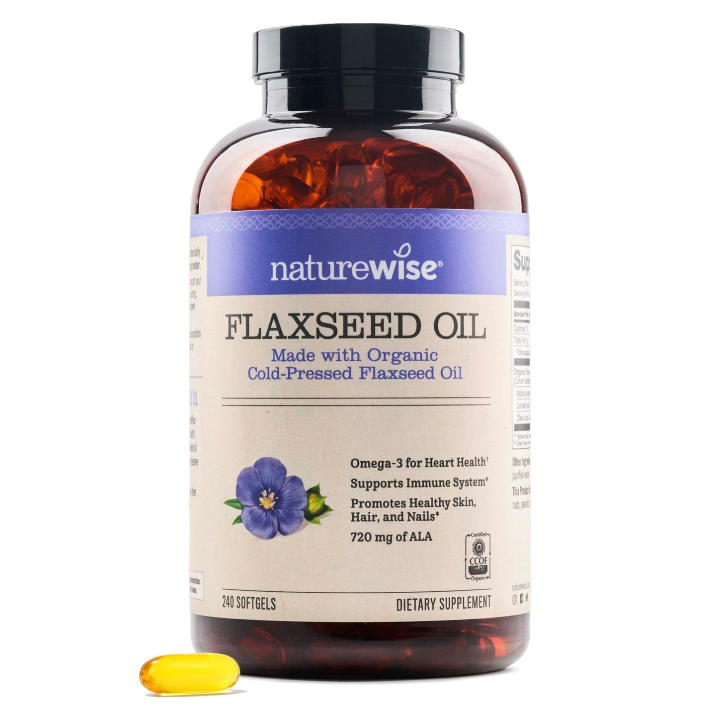 NatureWise Flaxseed Oil 1,242 mg, Fish Free Omega 3 6 9 with 720mg ALA, Dietary Supplement for Heart Health Support - Organic, Cold Pressed, - Maple Wellness Supplements