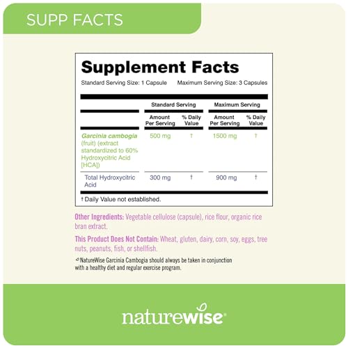 Naturewise Garcinia Cambogia with Pure Garcinia Cambogia Extract, 60% HCA Concentrati - Maple Wellness Supplements