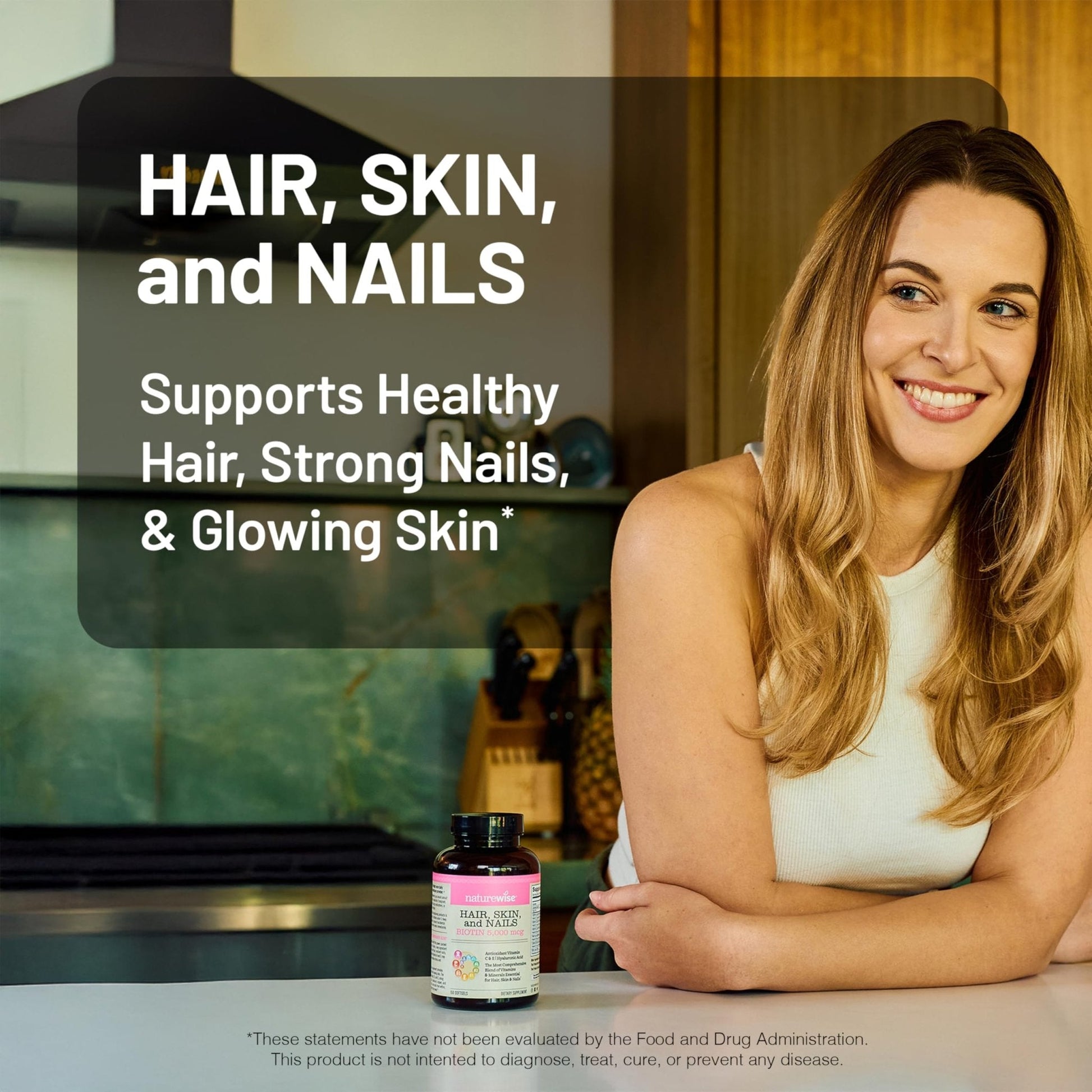 NatureWise Hair Skin and Nails Vitamin, Biotin 5000mcg w/Hyaluronic Acid, Collagen for Women with C, B Complex, D3, A, E, Iron - Maple Wellness Supplements