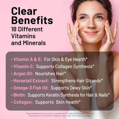NatureWise Hair Skin and Nails Vitamin, Biotin 5000mcg w/Hyaluronic Acid, Collagen for Women with C, B Complex, D3, A, E, Iron - Maple Wellness Supplements