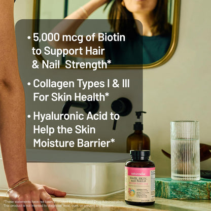 NatureWise Hair Skin and Nails Vitamin, Biotin 5000mcg w/Hyaluronic Acid, Collagen for Women with C, B Complex, D3, A, E, Iron - Maple Wellness Supplements