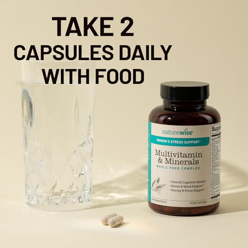 NatureWise Multivitamin for Women + Stress Support with Organic Whole Foods & Natural Minerals - B-Complex + Vitamin C + D3 K2 for Immunity, Hair, Skin & Nails - Non-GMO - 60 Capsules[30-Day Supply] - Maple Wellness Supplements