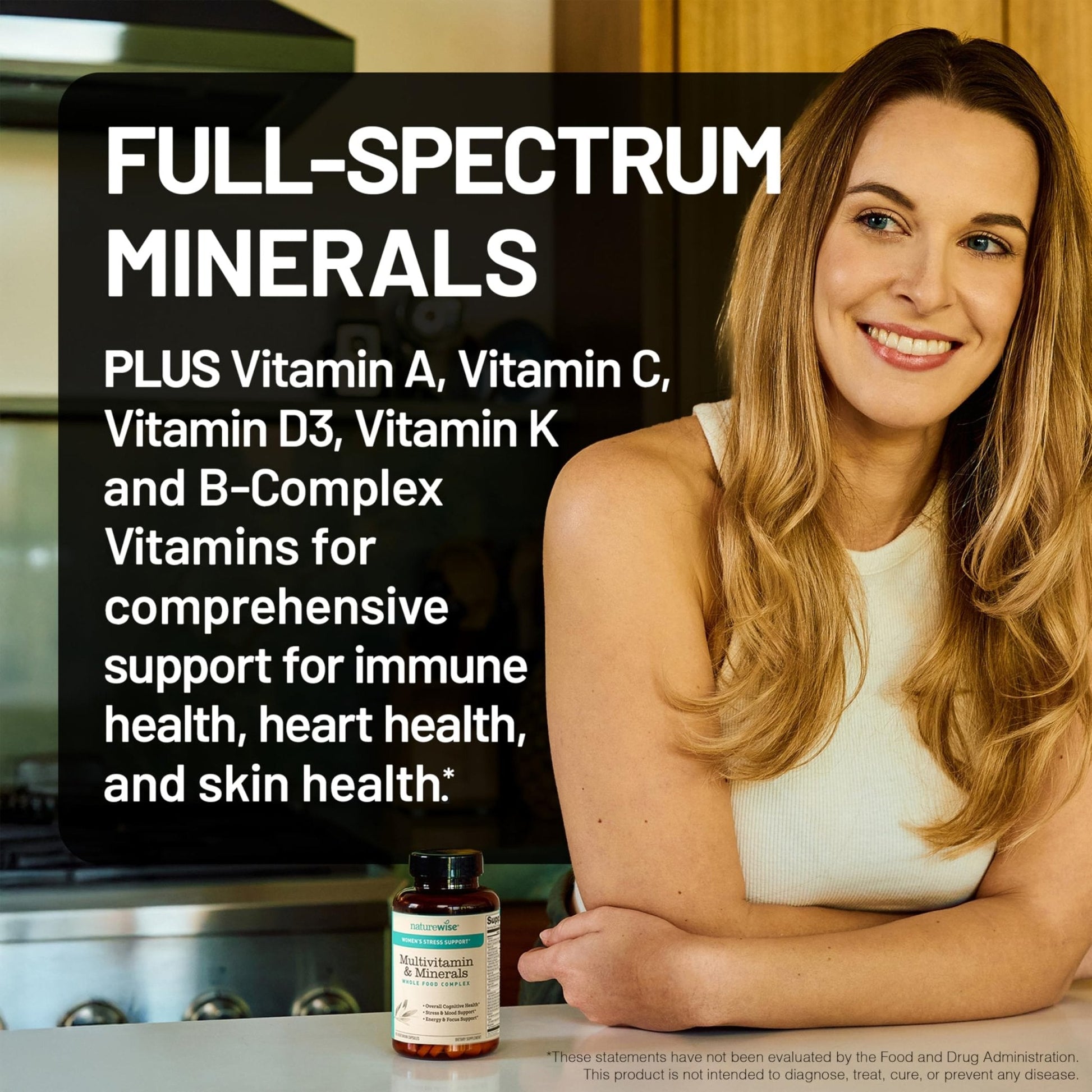 NatureWise Multivitamin for Women + Stress Support with Organic Whole Foods & Natural Minerals - B-Complex + Vitamin C + D3 K2 for Immunity, Hair, Skin & Nails - Non-GMO - 60 Capsules[30-Day Supply] - Maple Wellness Supplements