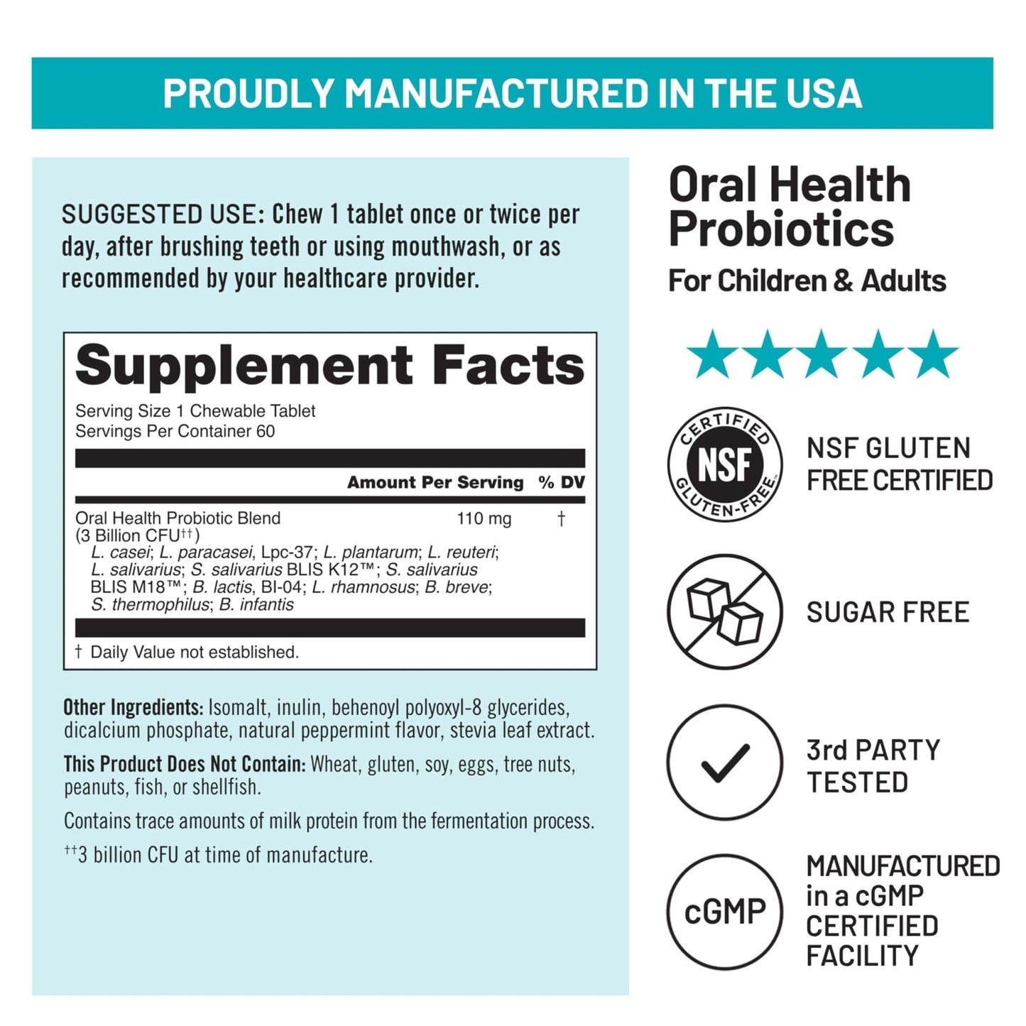 NatureWise Oral Probiotics for Mouth Bad Breath - Chewable Sugar-Free Mint - Lactobacillus reuteri Chewable - Oral Probiotics For Kids & Adults - Maple Wellness Supplements