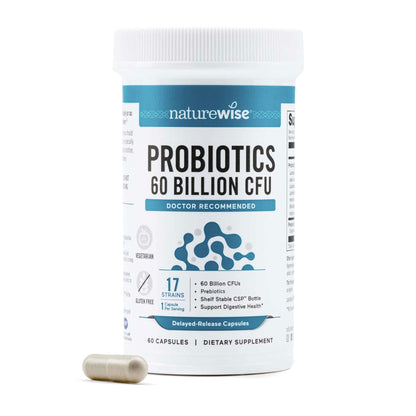 NatureWise Probiotics 60 Billion CFU - 17 Strains + Organic Prebiotics - Immune, Digestive & Gut Health Support for Women & Men - Vegetarian, Gluten-Free, - Maple Wellness Supplements