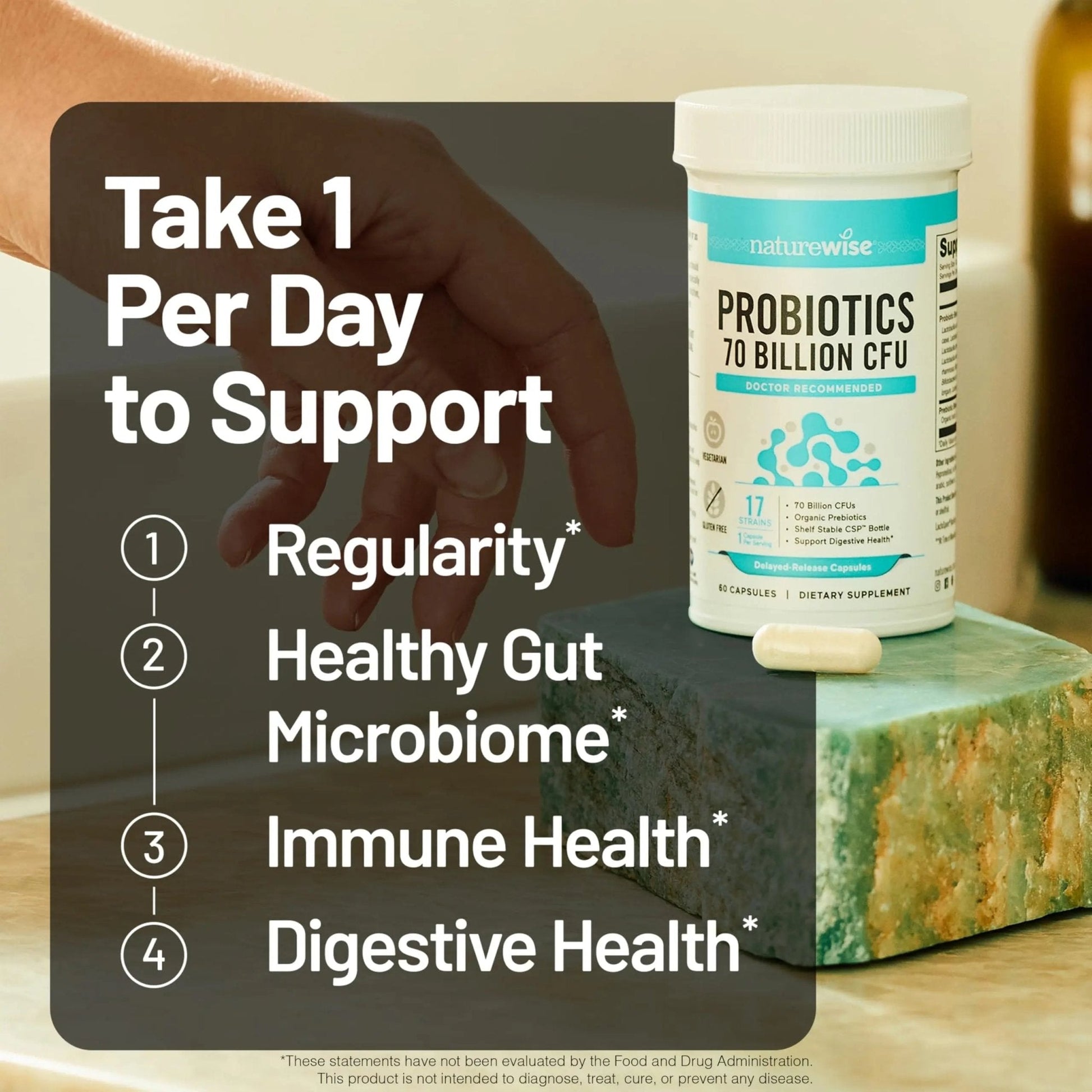 NatureWise Probiotics 70 Billion CFU - 17 Strains + Organic Prebiotics - Immune, Digestive & Gut Health Support for Women & Men - Vegetarian, Gluten-Free, Non-GMO - 30 Capsules[1-Month Supply] - Maple Wellness Supplements