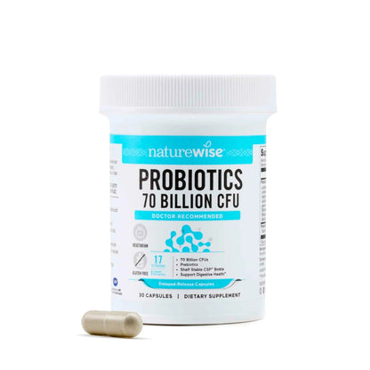 NatureWise Probiotics 70 Billion CFU - 17 Strains + Organic Prebiotics - Immune, Digestive & Gut Health Support for Women & Men - Vegetarian, Gluten-Free, Non-GMO - 30 Capsules[1-Month Supply] - Maple Wellness Supplements