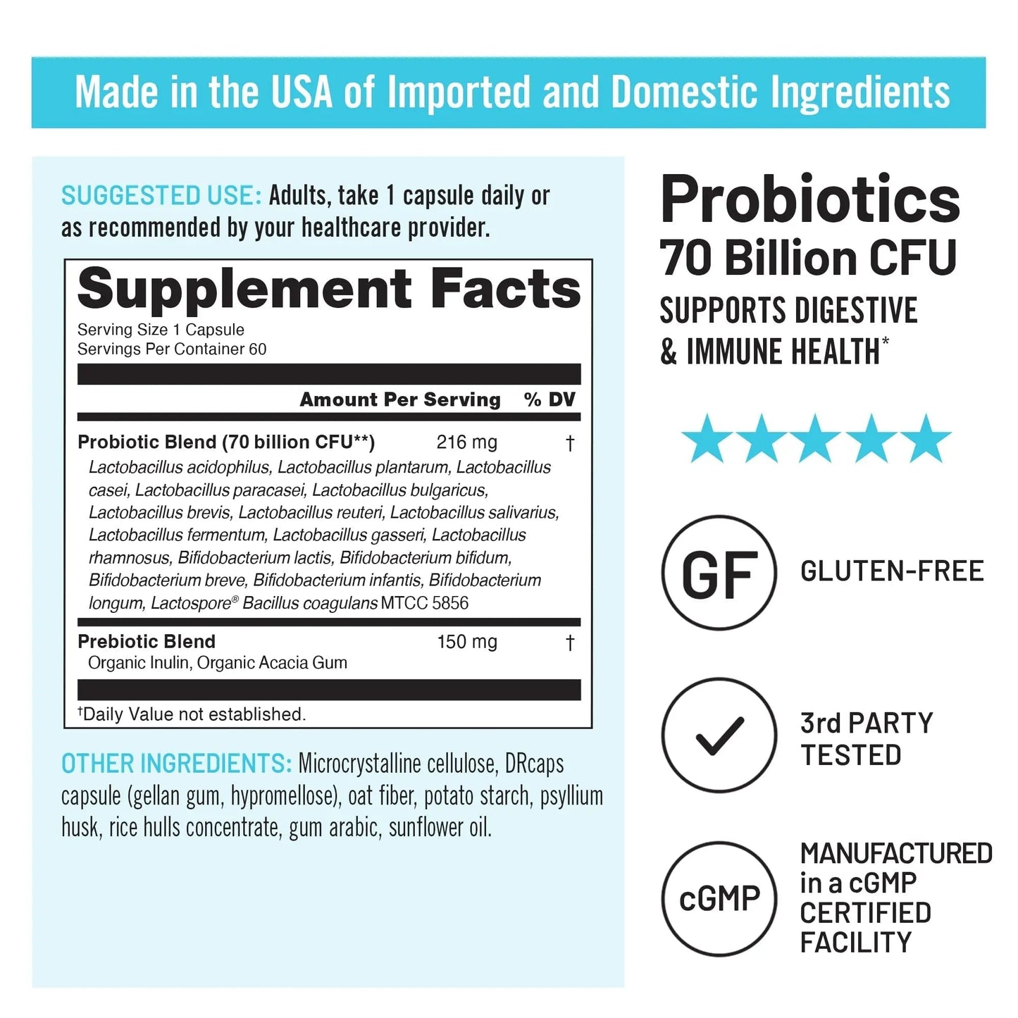NatureWise Probiotics 70 Billion CFU - 17 Strains + Organic Prebiotics - Immune, Digestive & Gut Health Support for Women & Men - Vegetarian, Gluten-Free, Non-GMO - 60 Capsules[2-Month Supply] - Maple Wellness Supplements