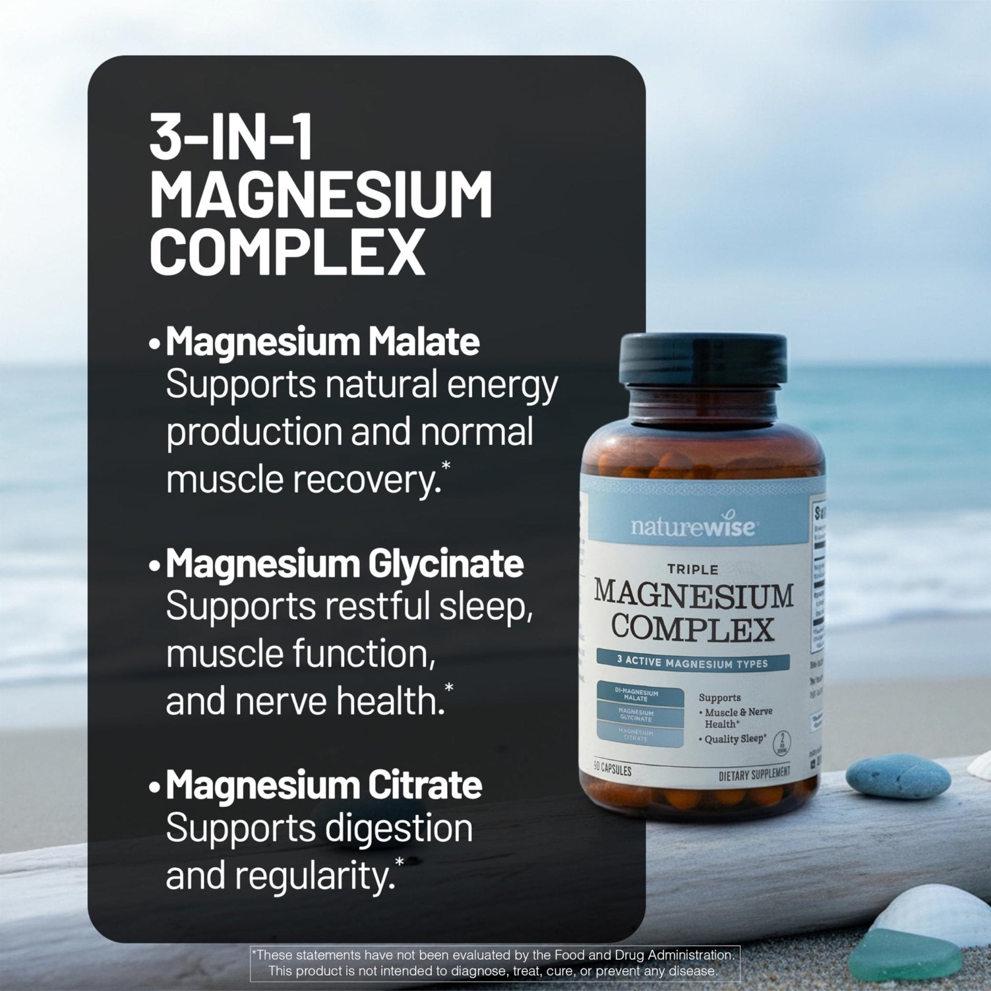 NatureWise Triple Magnesium Complex - High Absorption Magnesium Glycinate + Malate + Citrate for Muscle Nerve & Sleep Support - Vegan 90 Capsules - Maple Wellness Supplements