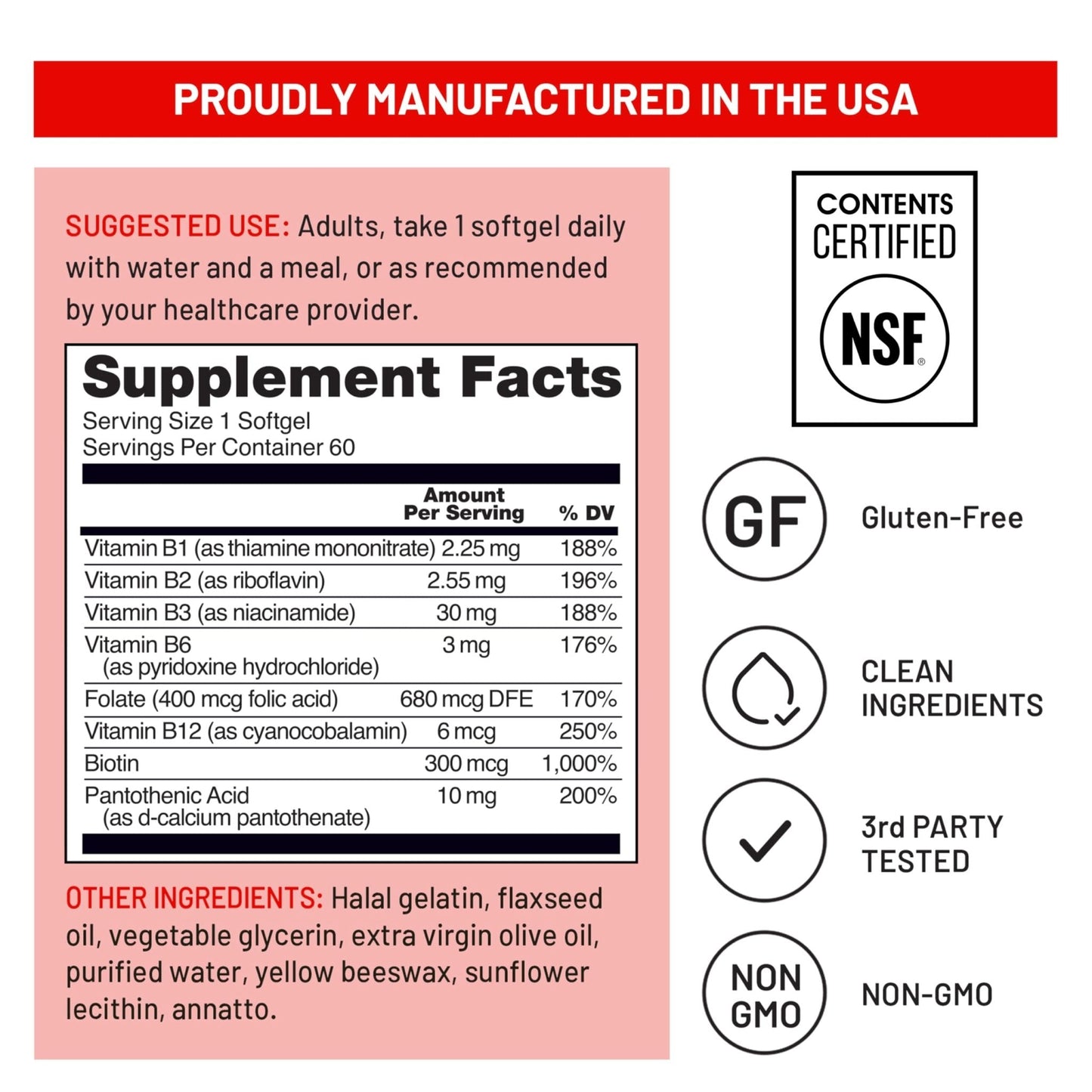 NatureWise Vitamin B Complex for Women and Men - with Folic Acid Biotin B1 B2 B3 B6 B12 - Support Cellular Energy & Mental Clarity - Gluten & Dairy Free - Maple Wellness Supplements