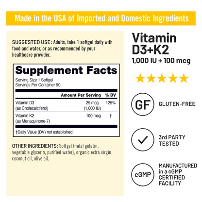 NatureWise Vitamin D3 1000IU + K2 (MK7) 100mcg with Organic Extra Virgin Coconut Oil - Supports Calcium Absorption, Bone & Immune Health - Non-GMO - Maple Wellness Supplements