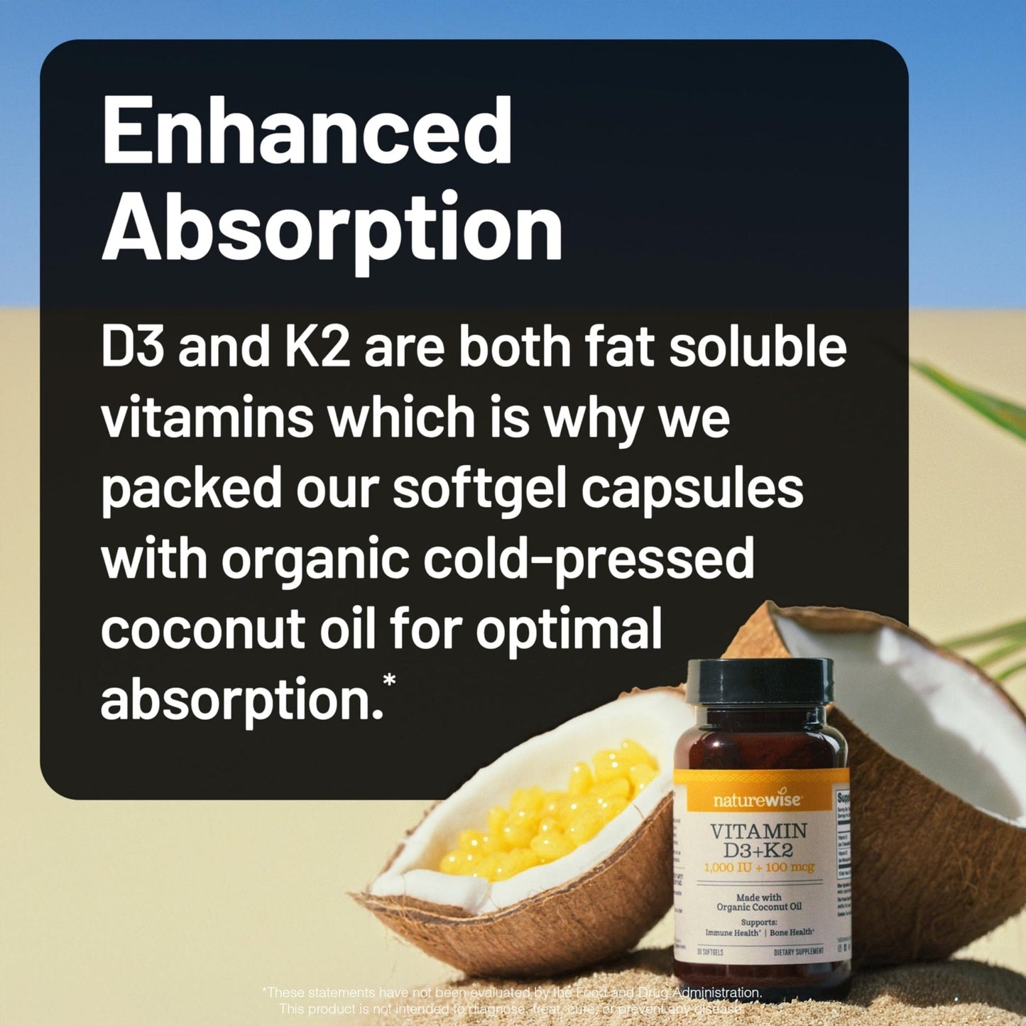 NatureWise Vitamin D3 1000IU + K2 (MK7) 100mcg with Organic Extra Virgin Coconut Oil - Supports Calcium Absorption, Bone & Immune Health - Non-GMO - Maple Wellness Supplements
