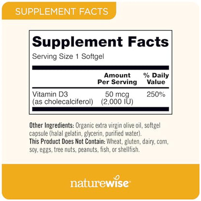 NatureWise Vitamin D3 2000iu (50 mcg) Healthy Muscle Function, and Immune Support - Maple Wellness Supplements