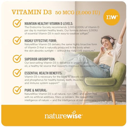 NatureWise Vitamin D3 2000iu (50 mcg) Healthy Muscle Function, and Immune Support - Maple Wellness Supplements