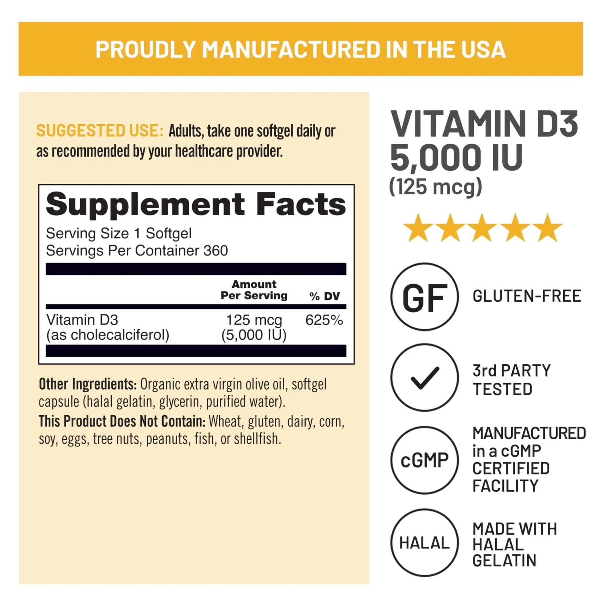 NatureWise Vitamin D3 5000iu (125 mcg) 1 Year Supply for Immune Support, Healthy Muscle Function, and Bone Health - Non-GMO - Maple Wellness Supplements
