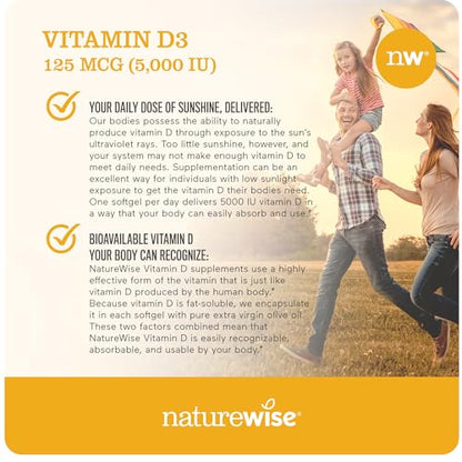 NatureWise Vitamin D3 5000iu (125 mcg) Healthy Muscle Function, and Immune Support - Maple Wellness Supplements