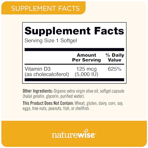 NatureWise Vitamin D3 5000iu (125 mcg) Healthy Muscle Function, and Immune Support - Maple Wellness Supplements