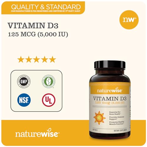 NatureWise Vitamin D3 5000iu (125 mcg) Healthy Muscle Function, and Immune Support - Maple Wellness Supplements