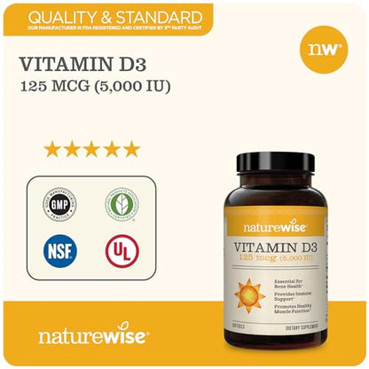 NatureWise Vitamin D3 5000iu (125 mcg) Healthy Muscle Function, and Immune Support - Maple Wellness Supplements
