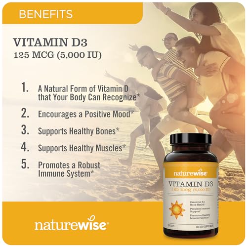 NatureWise Vitamin D3 5000iu (125 mcg) Healthy Muscle Function, and Immune Support - Maple Wellness Supplements