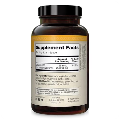 NatureWise Vitamin D3 5000iu (125 mcg) Healthy Muscle Function, and Immune Support - Maple Wellness Supplements