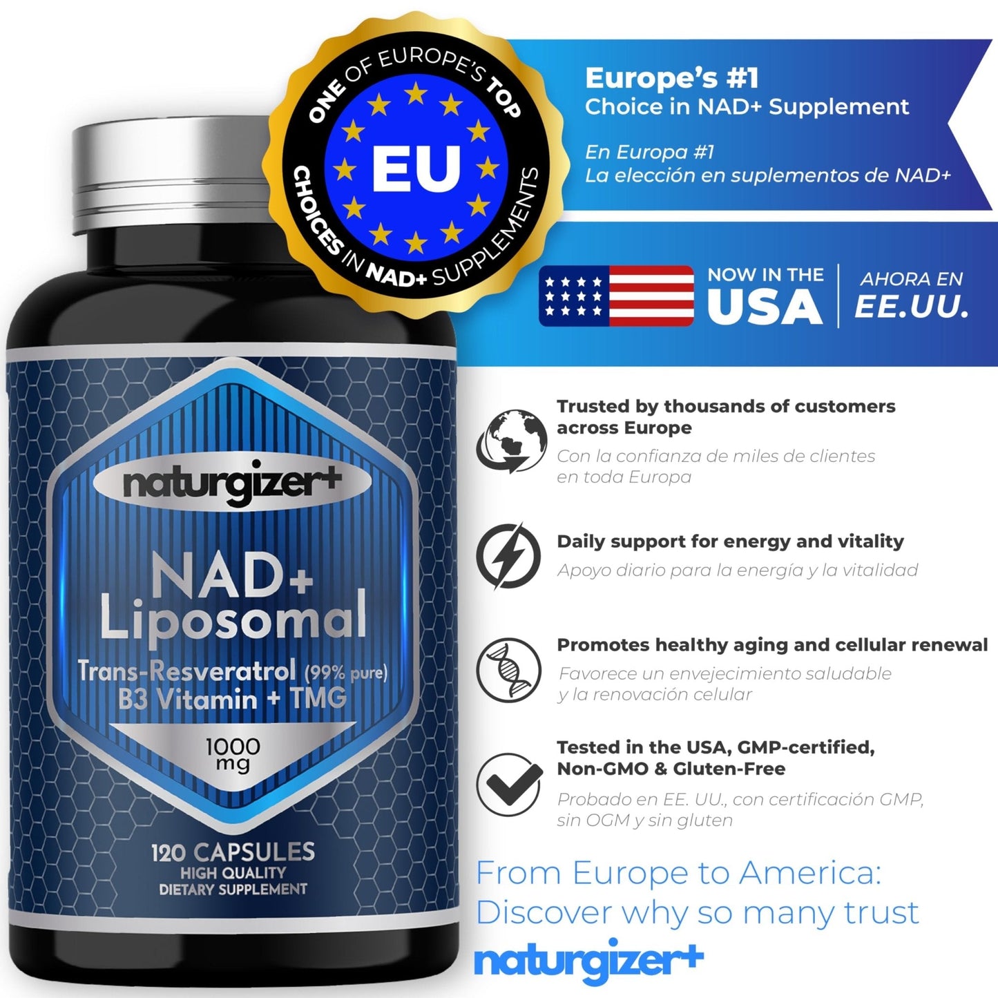 naturgizer+ Liposomal NAD+ Supplement with Resveratrol, TMG & Vitamin B3 | 4-in-1 Healthy Aging & Cellular Energy Support | High Absorption NAD Plus for Men & Women Over 40 | 120 Capsules - Maple Wellness Supplements