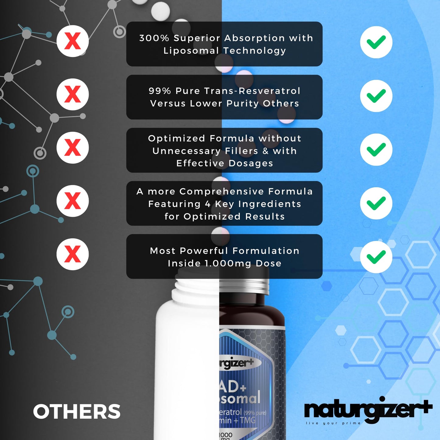 naturgizer+ Liposomal NAD+ Supplement with Resveratrol, TMG & Vitamin B3 | 4-in-1 Healthy Aging & Cellular Energy Support | High Absorption NAD Plus for Men & Women Over 40 | 120 Capsules - Maple Wellness Supplements