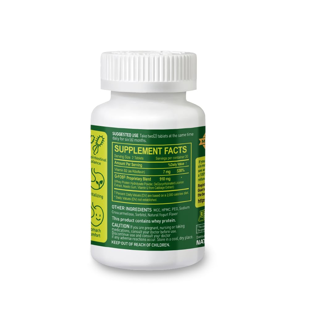 NATURION H. Pylori Support - Digestive Health Supplement with G-FOS Blend, Whey Protein, Licorice, Mastic Gum, Vitamin U, and Vitamin B2 - Stomach Comfort & Gut Balance - 60 Tablets, 30 Day Supply - Maple Wellness Supplements