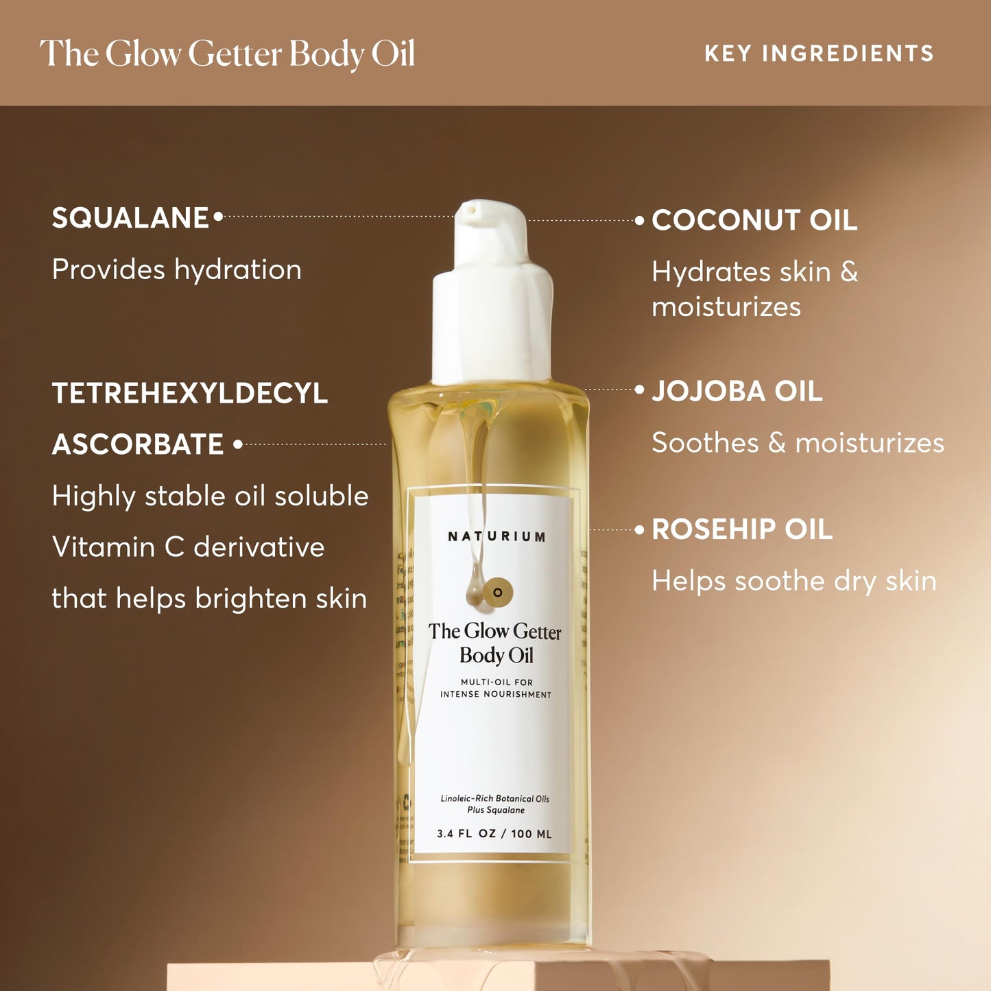 Naturium The Glow Getter Body Oil, Multi-Oil for Intense Nourishment, Hydrating & Moisturizing Formula, Vegan & Cruelty-Free, 3.4 oz - Maple Wellness Supplements