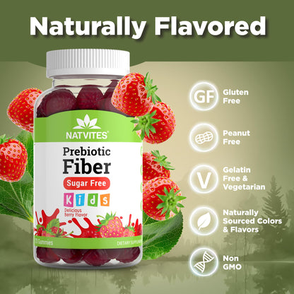 Natvites Prebiotic Kids Fiber Gummies, for Children Ages 2 & Up - Sugar Free Vegetarian Gelatin Free Non-GMO, Kids Fiber Supplements - Maple Wellness Supplements
