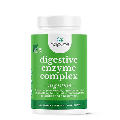 nbpure Vegan Digestive Enzyme Complex – Daily Bloating, Gas, & Food Digestive Support for Women & Men – 12 Enzymes & 3 Herbs – Lactase, Protease, Lipase - Maple Wellness Supplements