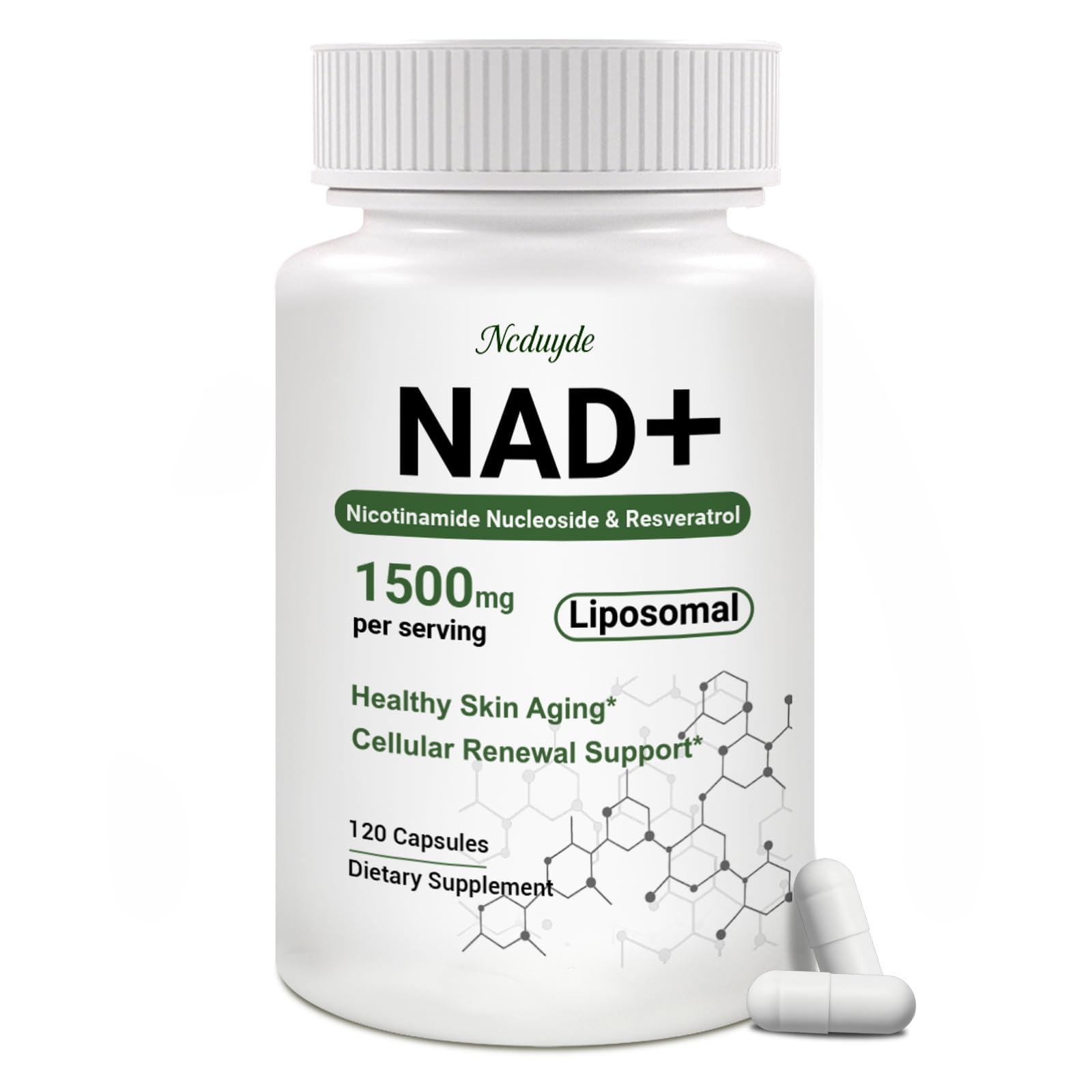 Ncduyde NAD+ Supplement, Liposomal NAD Nicotinamide Riboside Resveratrol 1500 mg - Anti-Aging & Brain Health, Improve Energy - Maple Wellness Supplements