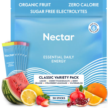 Nectar Energy Booster - Organic Caffeine, B12 & Electrolytes - Sugar Free & Zero Calorie – Healthy Coffee, Energy Drink & Soda Alternative – Hydration & Energy Supplement (Variety 30 Powder Packets) - Maple Wellness Supplements