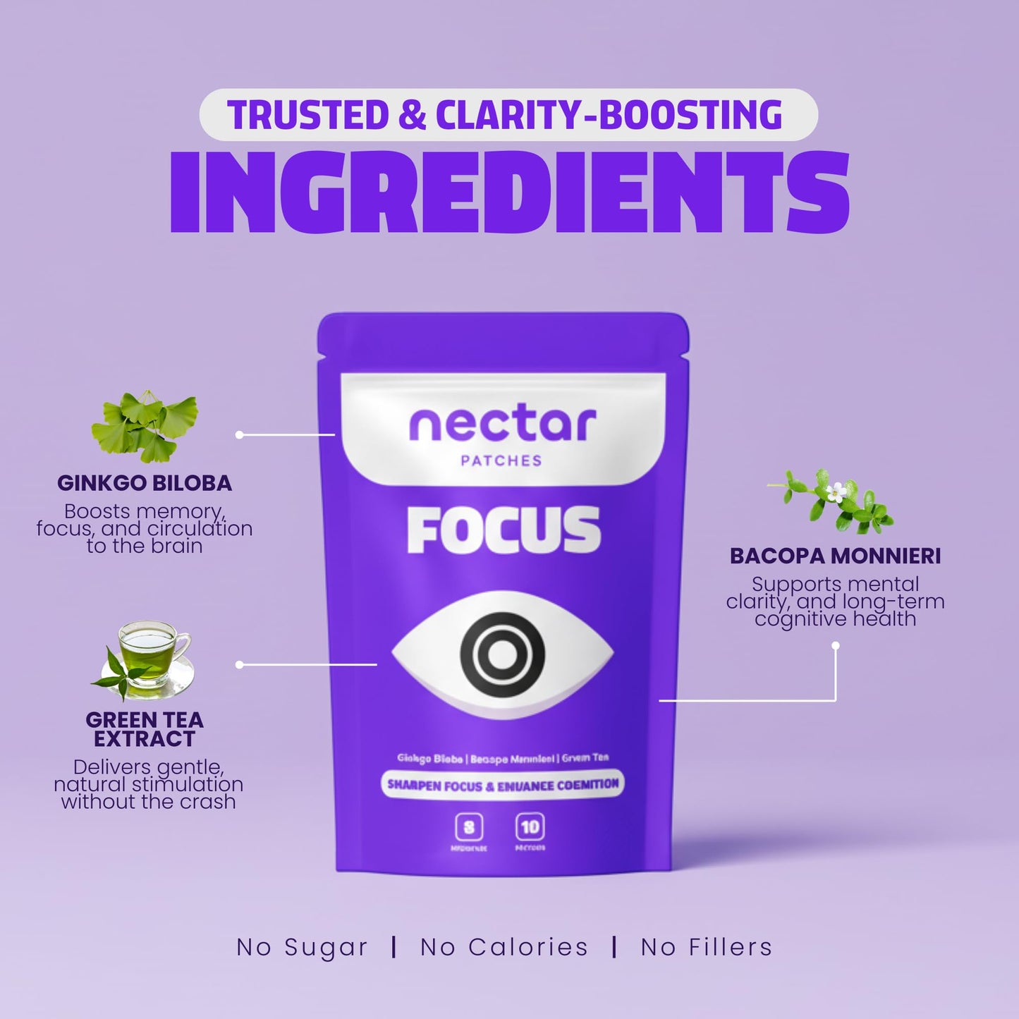 Nectar Focus Patches | Natural Cognitive Support with Ginkgo Biloba, Bacopa & Magnesium for Memory – Mental Clarity Neuro Patches for Work, Study – Clean Plant-Based Nootropic Alternative | 30 Count - Maple Wellness Supplements