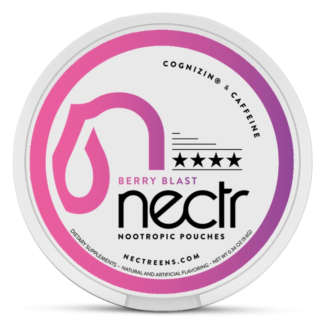 Nectr Energy Nootropic Pouches – Berry Blast Flavored, Caffeine Pouches with Cognizin® Citicoline. Sugar-Free Brain Treats. Smooth, Sustained Focus & Energy Supplement - 1 Puck of 16pcs - Maple Wellness Supplements