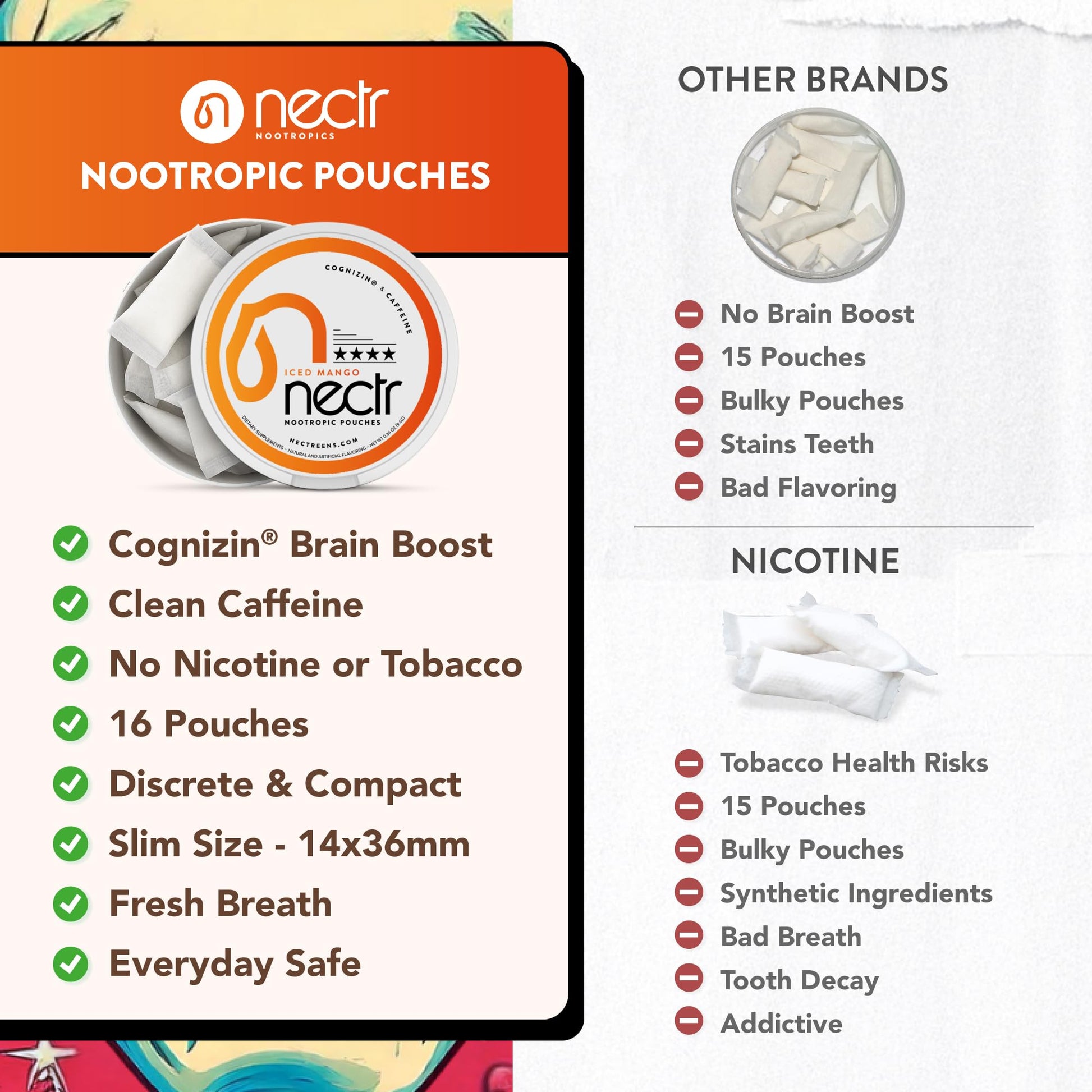 Nectr Energy Nootropic Pouches – Berry Blast Flavored, Caffeine Pouches with Cognizin® Citicoline. Sugar-Free Brain Treats. Smooth, Sustained Focus & Energy Supplement - 1 Puck of 16pcs - Maple Wellness Supplements