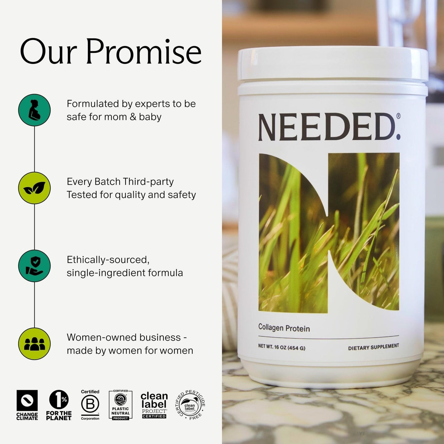 Needed. Hydrolyzed Collagen Protein Powder | Expert-Backed & Clean Sourced | Supports Skin, Hair, Joints | Grass-fed, Pasture-Raised, Hormone-Free | 1lb - Maple Wellness Supplements