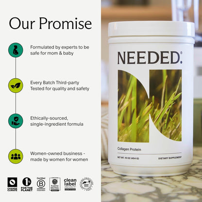 Needed. Hydrolyzed Collagen Protein Powder | Expert-Backed & Clean Sourced | Supports Skin, Hair, Joints | Grass-fed, Pasture-Raised, Hormone-Free | 1lb - Maple Wellness Supplements
