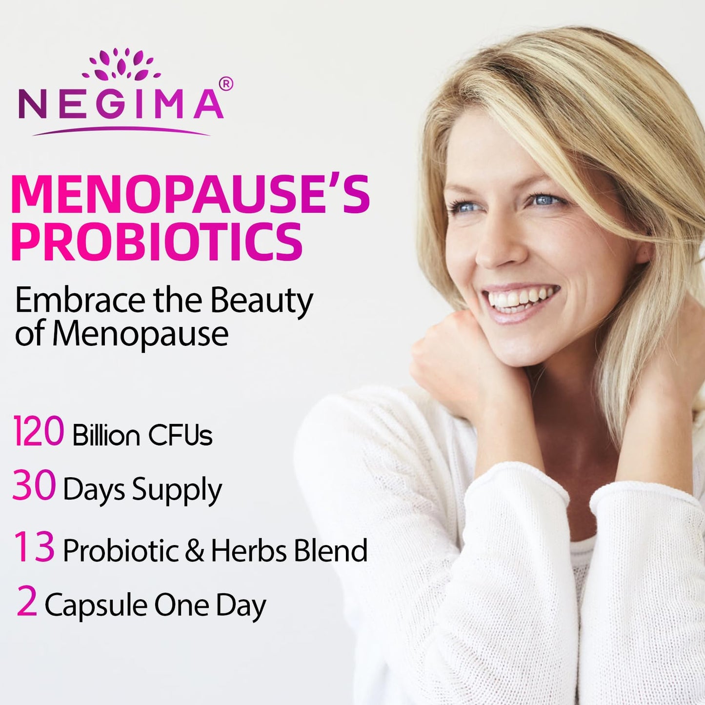 Negima Menopause Supplements for Women, 120 Billion CFUs Probiotics for Women, 13-in-1 Herbs & Botanicals Complex, for Menopause - 60 Caps - Maple Wellness Supplements